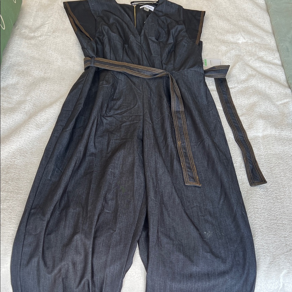 Calvin Klein Black Denim Jumpsuit with Belt